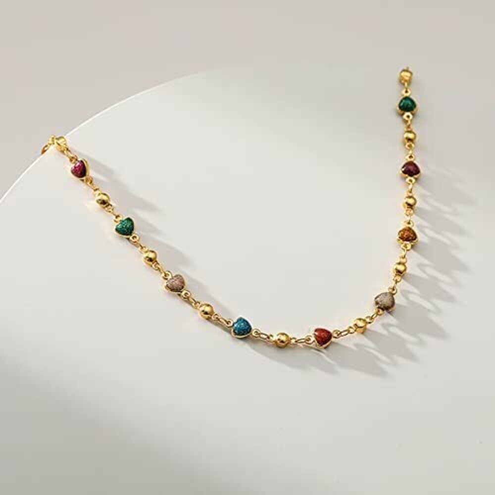 6037 Heart Choker Necklace 18k Gold Plated Adjustable Colorful Gold Heart - Picture 2 of 6